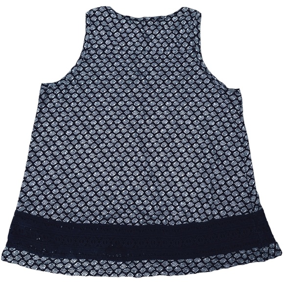Ann Taylor Loft size small navy blue & white sleeveless top, lace around bottom - Picture 8 of 14